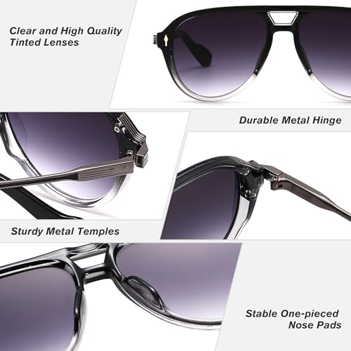 Retro 70s Aviator Sunglasses for Men Women Classic Vintage Double Bridge Pilot Sunglasses UV4004