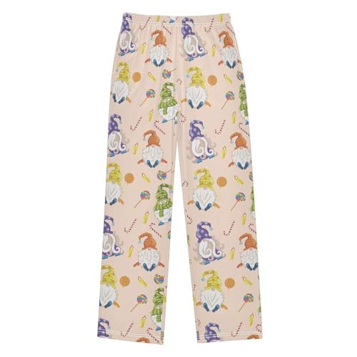 Gnome Candy Cane Boys Long Pants Soft Trousers Elastic Waist Kids Lounge Bottoms with Pockets S-XL