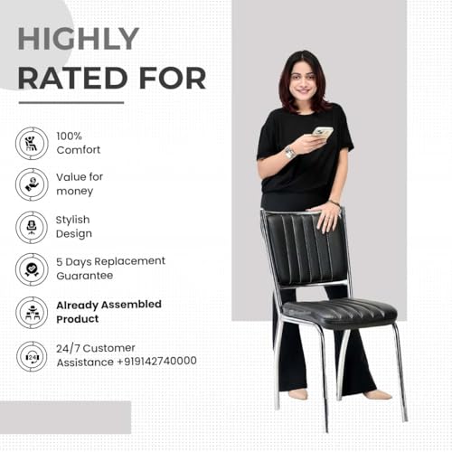 Image of GOYALSON Office Chair Visitor Without arm Rest with Steel Frame Chair and Cushioned seat Back, Chair Without Wheels Holds up to 110 kg Heavy Design (4, Black, Heavy 3)