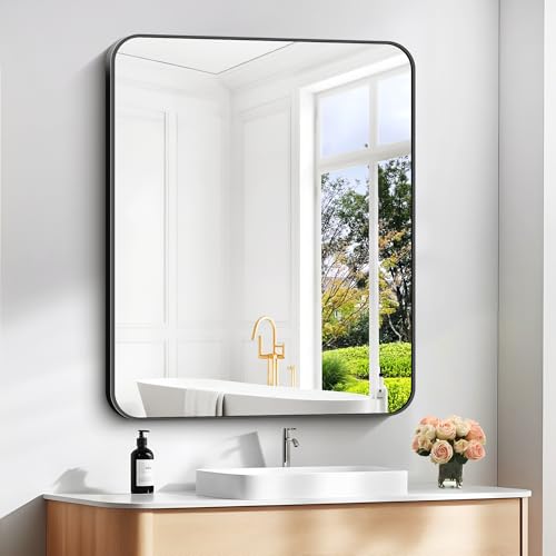 DESBING 30" x 36"Bathroom Mirror, Matte Black Wall Mirror with Metal Frame, Decorative Rectangular Vanity Mirror for Bedroom Bathroom Living Room Entryway (Horizontal/Vertical) by DESBING - Used condition - US$50.99