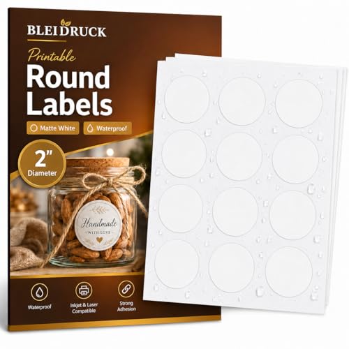 20 Sheets 2" Round Matte White Waterproof Vinly Sticker Labels