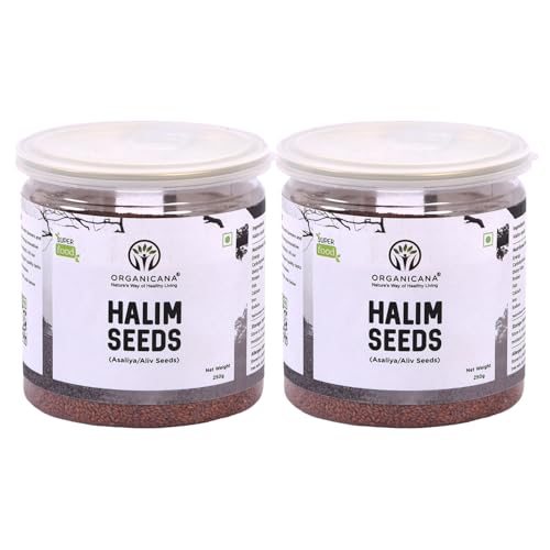 Image of Organicana Halim Seeds 500gm (Pack of 2) 250gm each Garden Cress | Asaliya Seeds | Halim Seeds For Eating | Asalia | Non GMO High in Fibre & Omega 3 | Immunity Booster Superfood Aliv Seeds - Jar Pack