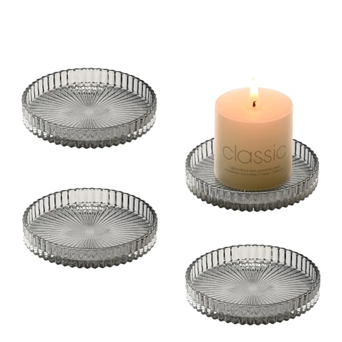 YoHyien 4 Stück Kerzenteller Glas 9 cm, Kerzenuntersetzer...