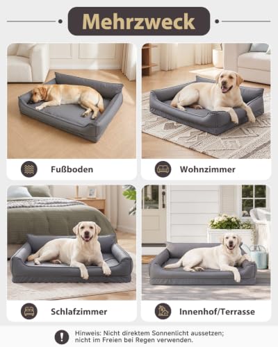 Wasserdicht Orthopädisches Hundebett,Kunstleder Hundekorb,91x68 cm,Grau – Ansicht 9