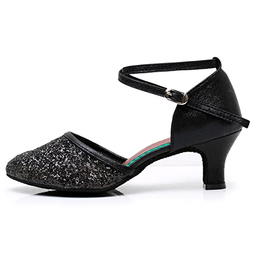 Uryze Latin Dance Shoes Sequin Mid Heel Dancing Heels Silver Ballroom Salsa Dance Shoes Practice Performance Tango Shoes 9 #TOP6