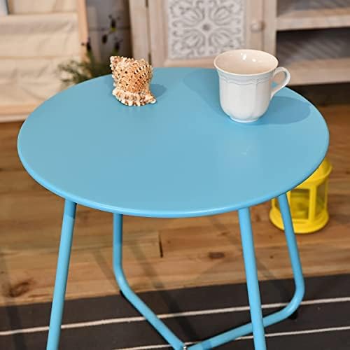 Round Coffee Table Nordic Style Side End Table Durable Metal Frame Furniture Small Space Tea Corner Table for Living Room Bedroom Patio Garden(Blue)
