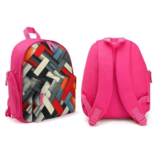 Diagonal Geometric Backpack Small Book Bag with Side Pocket, Lightweight Durable Backpack, Travel Rucksack, Pink-style4