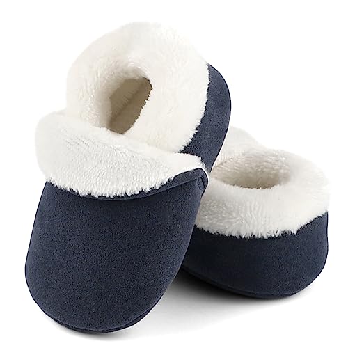 ESTAMICO Boys Girls Faux Fur Lined Suede House Slippers Cozy Memory Foam Slippers Breathable Indoor Outdoor Moccasins3