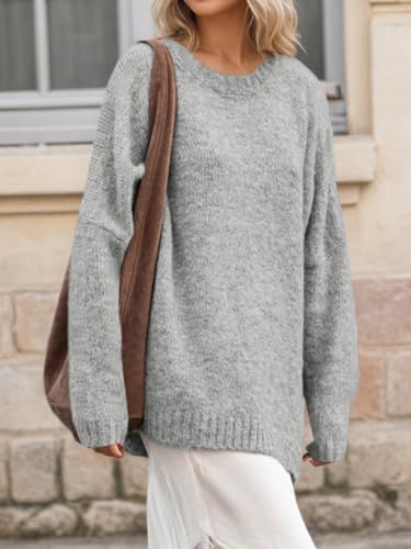 Saodimallsu Womens Oversized Tunic Sweaters Crew Neck Long Sleeve Fall Casual Slouchy Knit Pullover Tops3