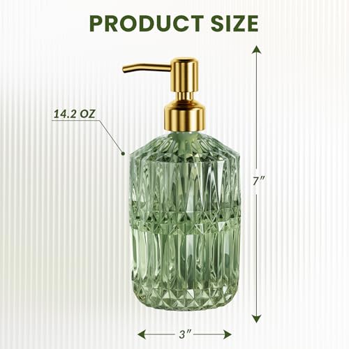 AmazerBath Soap Dispenser, 2 Pack Green Glass Soap Dispenser with Pump Stainless Steel, 14.2OZ Luxury Gold Hand Soap Bottles Bathroom Kitchen by AmazerBath - Used condition - Image 4