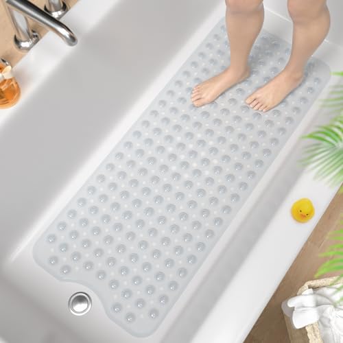 HITSLAM Tapis de Baignoire Antidérapant, 101 x 40cm Très Long Tapis de Douche Antiderapant, Résistant aux Moisissures & Lavable en Machine Tapis de Bain sans BPA,...
