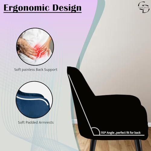 Image of Velvet Accent Chair | Luxury Upholstered Armchair with Sturdy Metal Legs | Modern Comfortable Chair for Living Room, Bedroom, Office, or Cafe (Black Legs, Black)