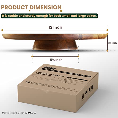 Rabaha 13" Acacia Wood Cake Stand Rotating – Rustic Cake Stand Turntable – Wooden Revolving Spinner Cake Decorating Supplies - Use At Parties, Weddings, Restaurants (Acacia Wood) #TOP2