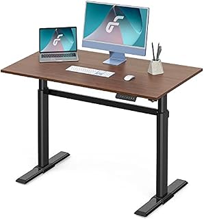 Fenge Electric Standing Desk Height Adjustable Standing Desk 4 Memory Presets, Ergonomic Sit Stand Desk for Home Office (110×60cm, Black Frame+Brown Desktop)