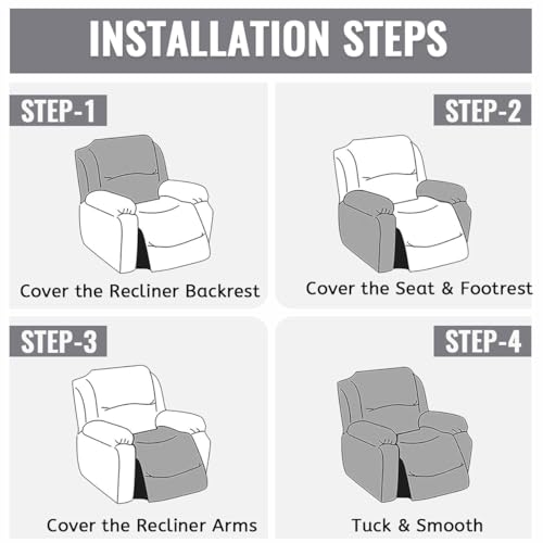 Abzdung Copripoltrona Relax Reclinabile Universale, Jacquard Fodere Poltrona Relax Elasticizzato Copripoltrona 1 Posto Con Tasca Copripoltrona Reclinabile Fodere Per Poltrone Rimovibile(C) - 4