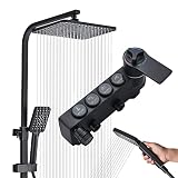 𝐌𝐎𝐒𝐒𝐎𝐍 𝐎𝐮𝐭𝐝𝐨𝐨𝐫 𝐒𝐡𝐨𝐰𝐞𝐫 𝐅𝐢𝐱𝐭𝐮𝐫𝐞𝐬 Matte Black Shower System Thermostatic with Tub Spout,Shower Head,3 F