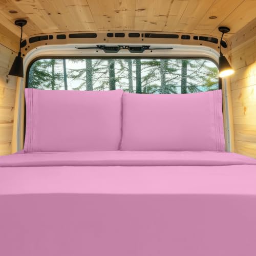 Image of Elegant Comfort Luxury 1500 Premium Hotel Quality Microfiber 4-Piece Sheet Set - Wrinkle Resistant, All Around Elastic Fitted Sheet, Deep Pocket up to 16 inch, RV Short Queen, Pink