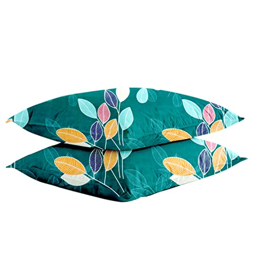 Image of VAS COLLECTIONS Premium Cotton Elastic Fitted Bedsheets with 2 Pillow Covers | Double Bed with All Around Elastic 180 TC Supersoft & Longlasting | Size - 72x78+10 inches | Green Leaf
