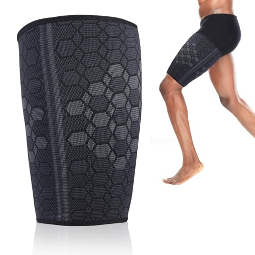 witeup Soporte de muslo para hombre, manga de compresión para piernas negras, soporte para isquiotibiales, manga de compresión de muslo, soporte ajustable para muslos para dolor muscular, cuádriceps,
