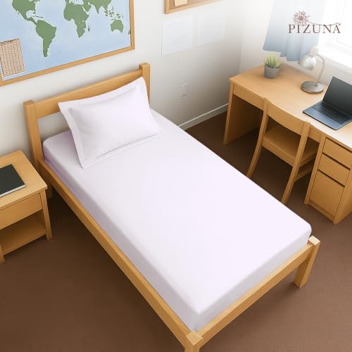 Image of Pizuna 100% Cotton Fitted Bedsheet Single Bed 400 Thread Count Long Staple Cotton Sateen Fitted Bedsheet 40x78 Inch with 1 Pillow Cover, Light Lilac Elastic Fitted Bedsheets Single Bed fits 12 Inch