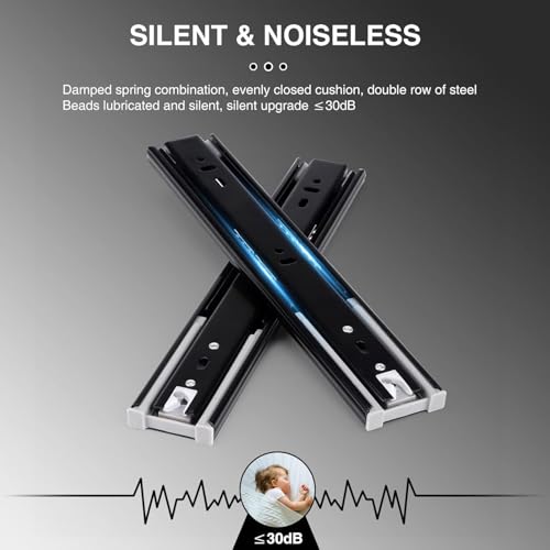 Schubladenführung Vollauszug, 1 Paar Schubladenschienen Kugellager 300 mm 3 Falten Vollauszug Seitenmontage 45 kg Tragkraft Gedämpftes Schubladenführung - Schwarzes