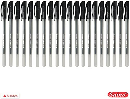 20 x 0.7mm Fine Tip SAINO Softek BLACK Ballpoint Pens Smooth Writing Non Dry Guarantee