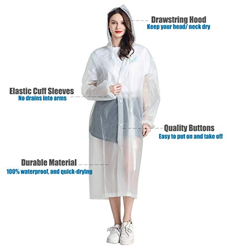 Image of Reusable Raincoats for Adults, 2 Pcs Rain Ponchos Emergency for Women Men with Hood and Drawstring
