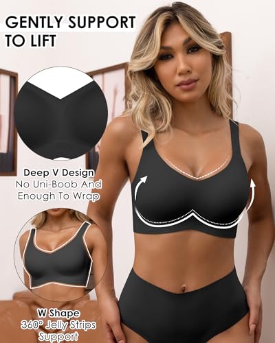 Image of HORISUN Seamless Bras Full Coverage Wireless Push Up Bra for Women No Underwire Comfort V Neck Bralettes with Support
