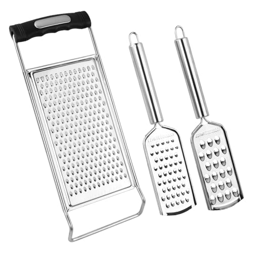 Ziyonix 3 Piezas Ralladores de Cocina, Rallador de Queso, Cheese Grater, Rallador de Tomate con Mango Ovalado, Acero Inoxidable para Limón Verduras Chocolate y Ajo