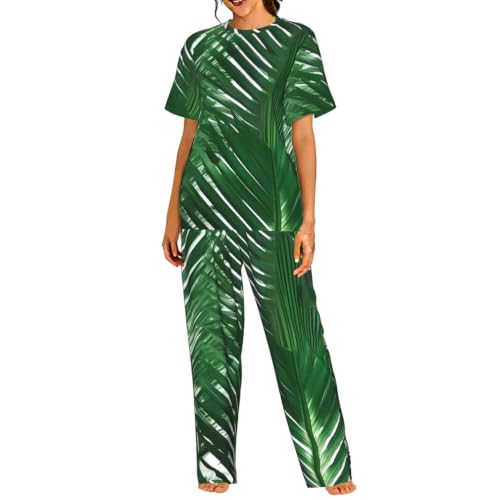 Pyjama manches courtes femme palmier vert contre la chaleur de la nuit