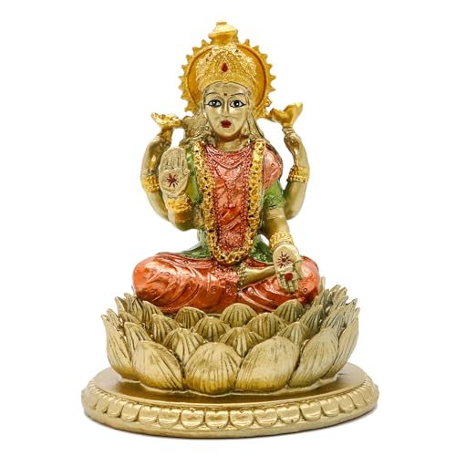 alikiki Lakshmi On Lotus 6.5" H lndian God Laxmi Statue Hindu Murti Item Home Temple Mandir Pooja Decor Hindu God and Goddess for Diwali Gifts Birthday Gifts for India People by alikiki - Used condition - US$17.31