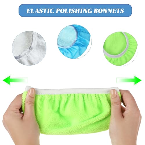 Image of Mudder 20 Pcs Car Orbital Buffer Polisher Pad Bonnet, 7-8 Inches, Green | Reusable Buffing Pads Cover, Soft Microfiber Wax Bonnet, for Car Polishing Waxing Cleaning, Fits Orbital Buffer Machines