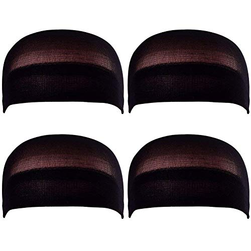 SKYPIA 4Pcs Stretchy Breathable Nylon Caps for Wig (Black)