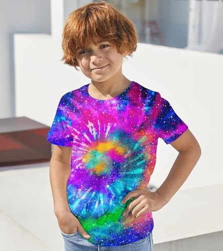 Image of Boys Tie Dye Shirt Size 13-14 Teen Kids Colorful Graphic Short Sleeve Youth T Shirts Children Novelty Tees Clothes