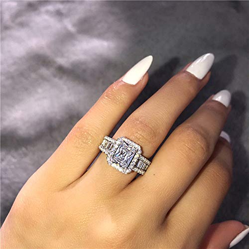 HengSun Fashion Classic 18K Platinum Plated Shiny Princess Square Cut Zircon CZ Ring Cushion Cut 4ct Zircon Diamonds Stone 925 Sterling Silver Engagement Wedding Band Ring for Women (7)