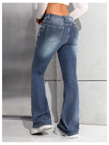 Floerns Girl's Cute Bow Flare Leg Jeans Stretchy Retro Bell Bottom Denim Pants3