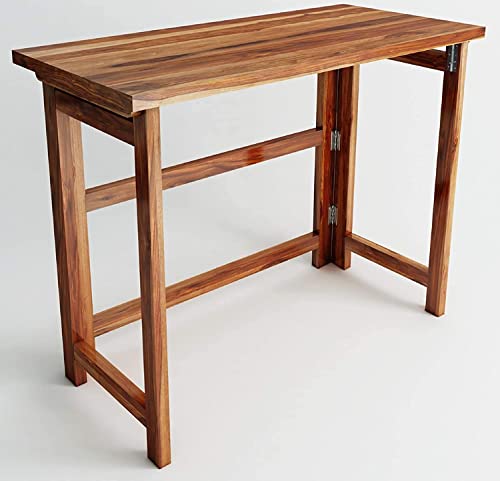 Image of Solid Wood Folding Study Table Laptop Computer Pc Writing Foldable Desk for Home & Office Space Saving Sleek Design (Teak Finish 1, Standard)