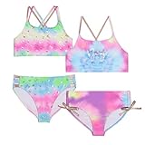 Juicy Couture Girls 4 Pack Two Piece Bikini Swimsuit Set, Kids Bathing Suit Swimwear Bikinis, Rainbow Tie Dye, Size 8