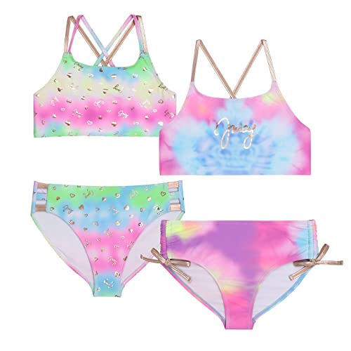 Juicy Couture Girls 4 Pack Two Piece Bikini Swimsuit Set, Kids Bathing Suit Swimwear Bikinis, Rainbow Tie Dye, Size 10 #TOP24