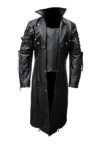 Tarix Apparel Herren Vintage Steampunk Goth Schaffell Leder Militär Gothic Kostüm Mantel Schwarz, Schwarz , S Cover