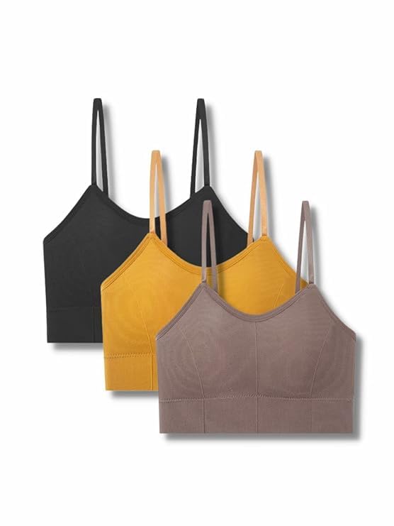 Bralettes Girls Sports Yoga Crop Top Push Up Wire Free Women Bra,Pack of 3 Pcs (28, Pink,Yellow,Black)-image-23
