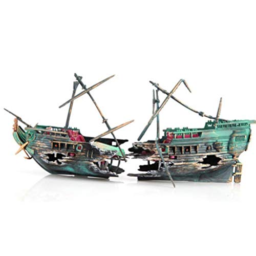 Gamloious Grand Aquarium Décoration Plactic Navire Bateau de Split Air Shipwreck Poisson épave Décor Aquarium pour Animaux Aquatiques Ornements Coulé Fournitures