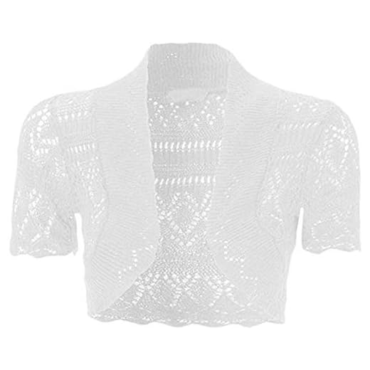 Loxdonz Girls Kids Short Sleeve Crochet Knitted Bolero Shrug Top Cardigan Shrug (11-12 Years, White)
