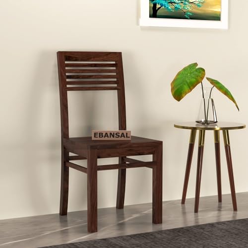 Image of 5 Line Wooden Dining Chairs Set of 2 for Kitchen & Dining Room, Two Seats, Solid Sheesham Wood, Walnut Finish