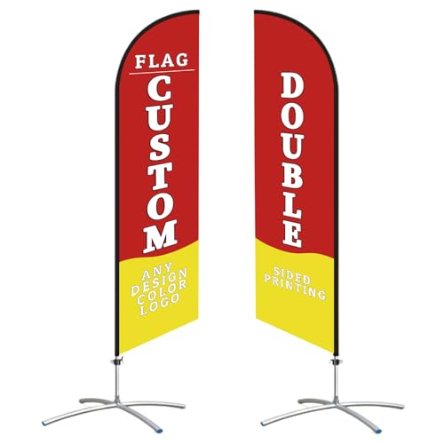 2,8m Banderas de Plumas Personalizadas con Kit de mástil de Aluminio, Base de Soporte y bolsa de agua, Impresión de Logotipo/Texto a doble cara, Letrero Comercial Personalizado para Publicidad