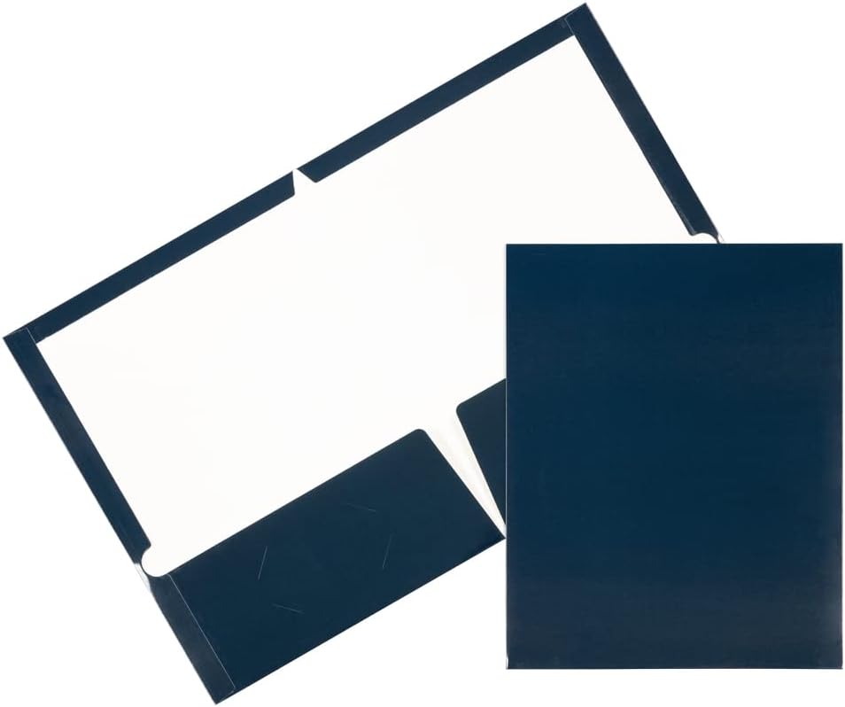 JAM PAPER Laminated Two Pocket Glossy School Folders - Letter Size - High Gloss Navy Blue - Bulk 25/Pack
