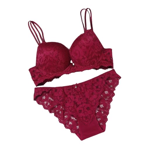 Image of UNITRUST Designer Women's Bra and Panty Set Lace Push Up Solid Lingerie Set