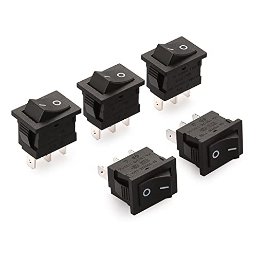 Heschen Black Rectangle Rocker Switch ON-OFF SPST 2 Position 3 Terminals 6A 250VAC/125VAC UL VDE 5Pack