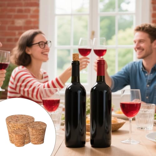 runxsam 50 Stück Korken, Weinkorken zum Basteln, Holz Konische Korkstopfen Korken, natürlichem Weichholz Flaschenkorken für Glasflaschen Weinflaschen Bierflaschen Glasstopfen(6 Größen)