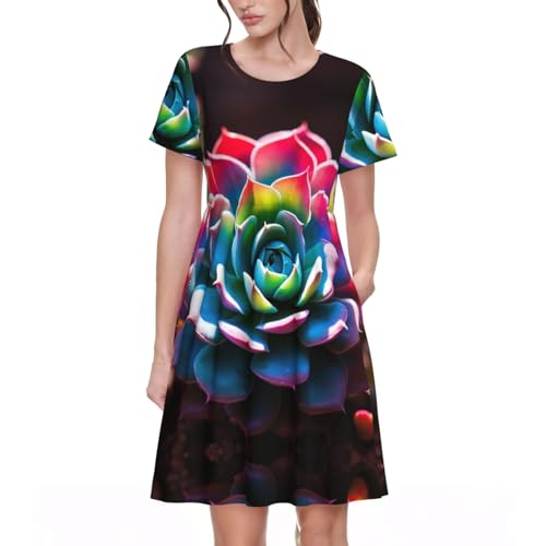 Robe de cocktail avec poches et jupe trapèze rétro à manches courtes